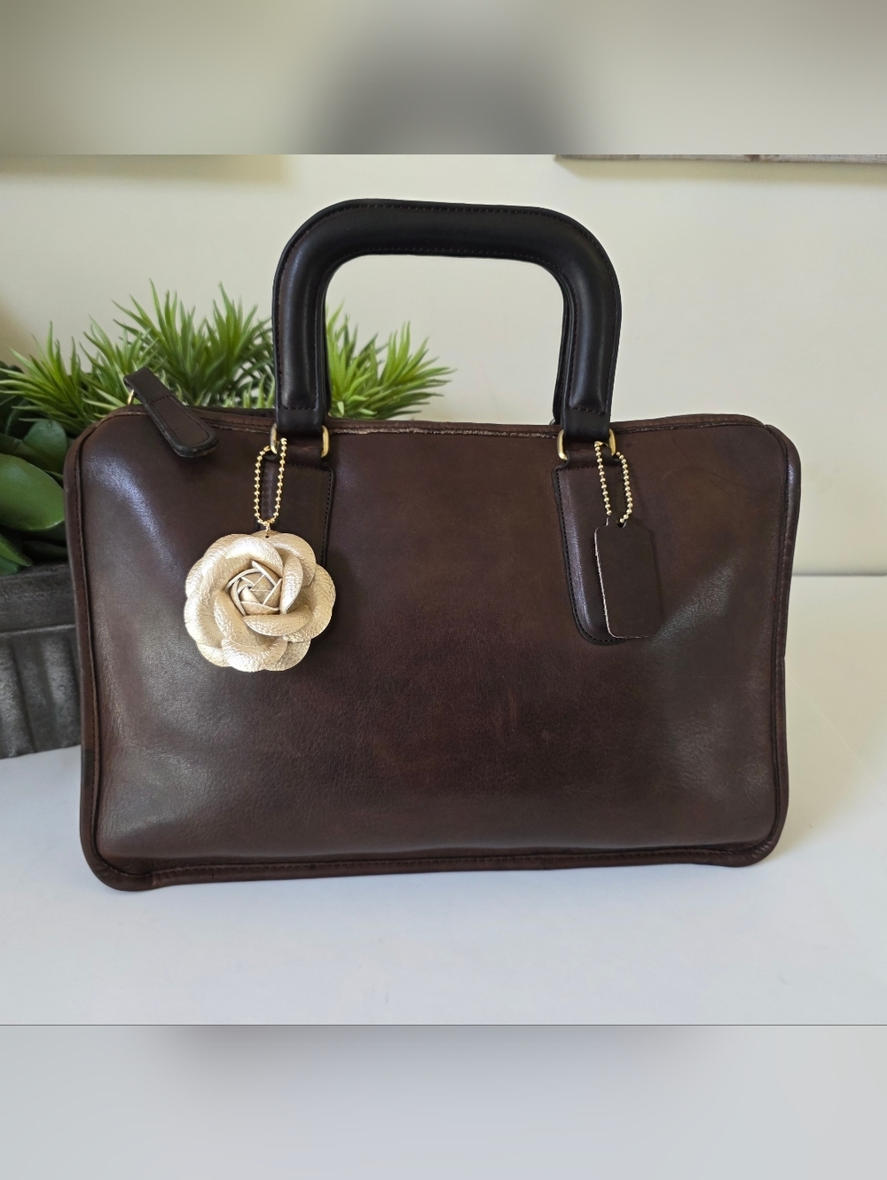 Vintage Coach Slim Satchel NYC Mahogany Glove Tanned Leather Top Handle Brief - Picture 2 of 16
